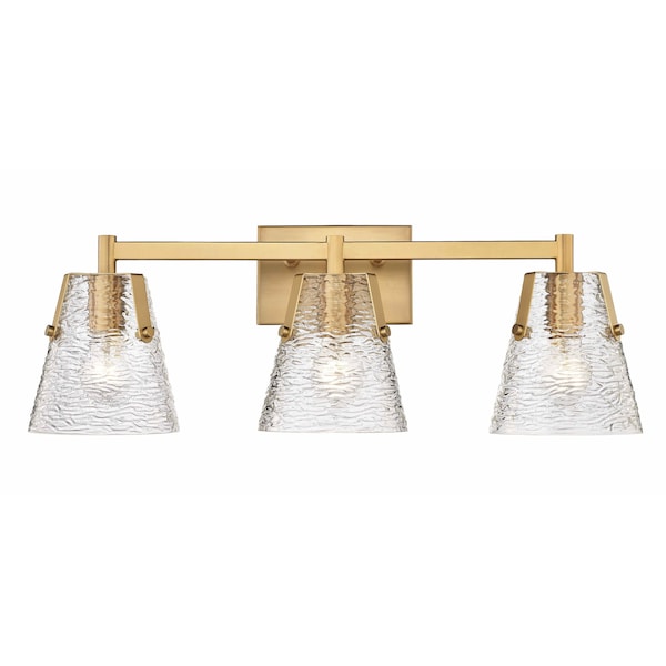 Z-Lite Analia Vanity, 3-Light, 26.25 In.W x 7.5 In.L x 9.25 In.H, Modern Gold/Clear Ribbed 1101-3V-MGLD - main